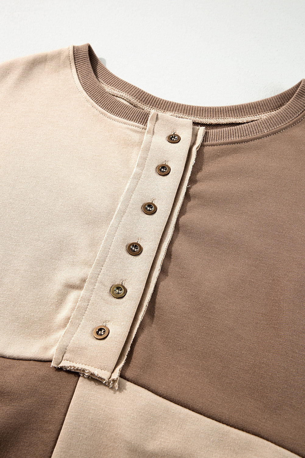 Pink Colorblock Henley High Low Oversize Sweatshirt