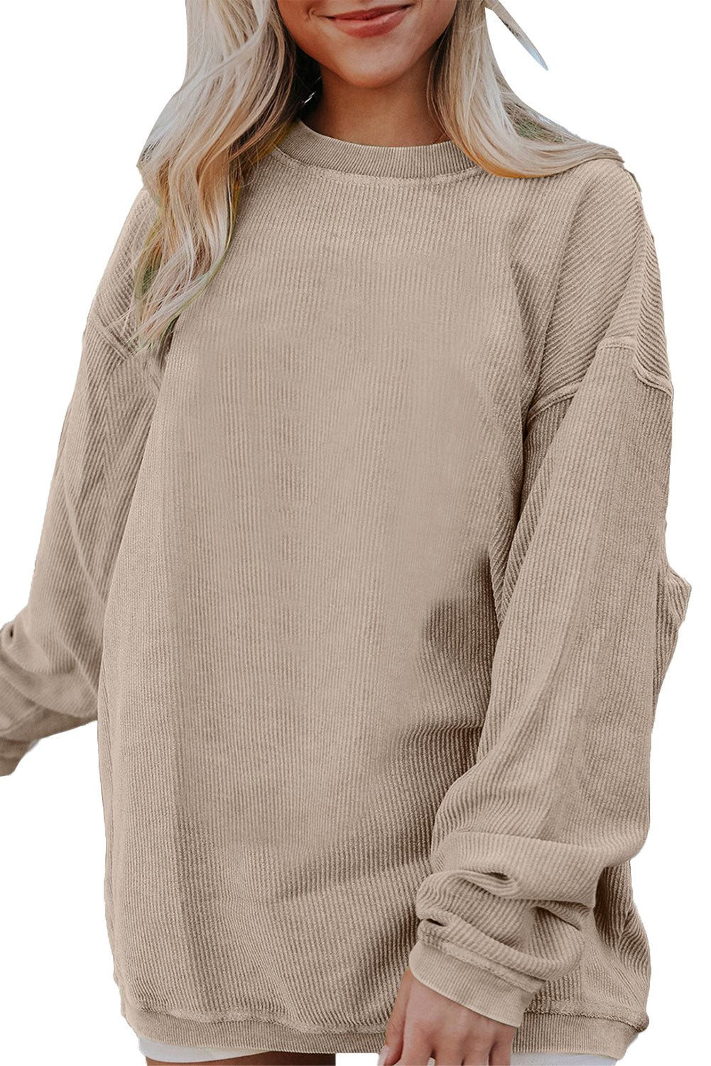 Orange Plain Drop Sleeve Crinkle Rib Oversized Sweatshirt