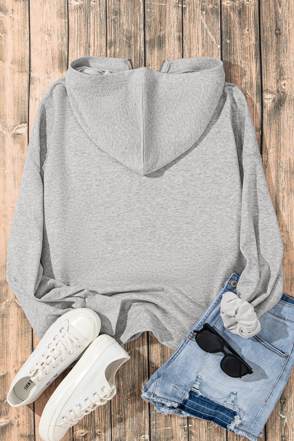 Bonbon Solid Kangaroo Pocket Half Zipper Oversized Hoodie