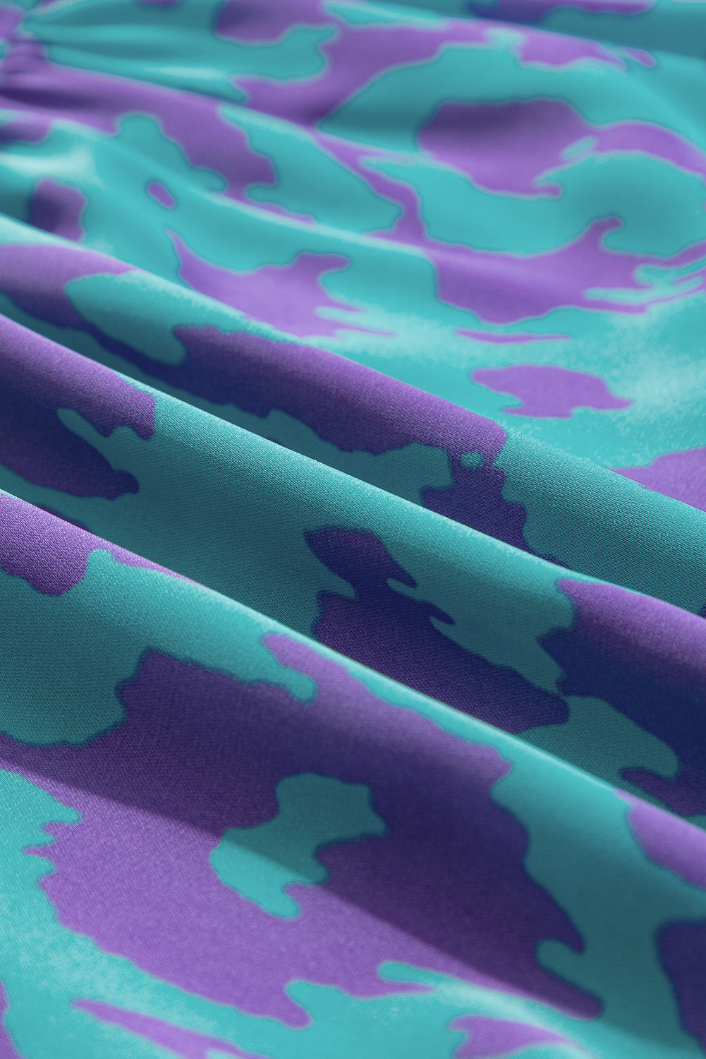 Abstract Print Puff Sleeve Tied Notched Neck Long Dress