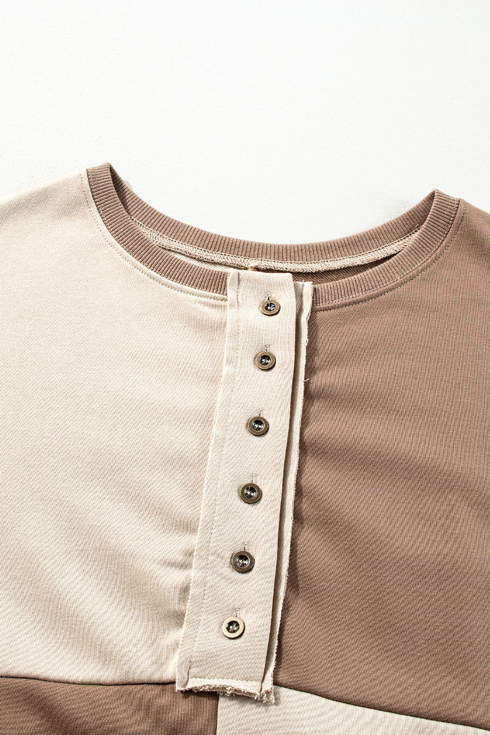 Pink Colorblock Henley High Low Oversize Sweatshirt