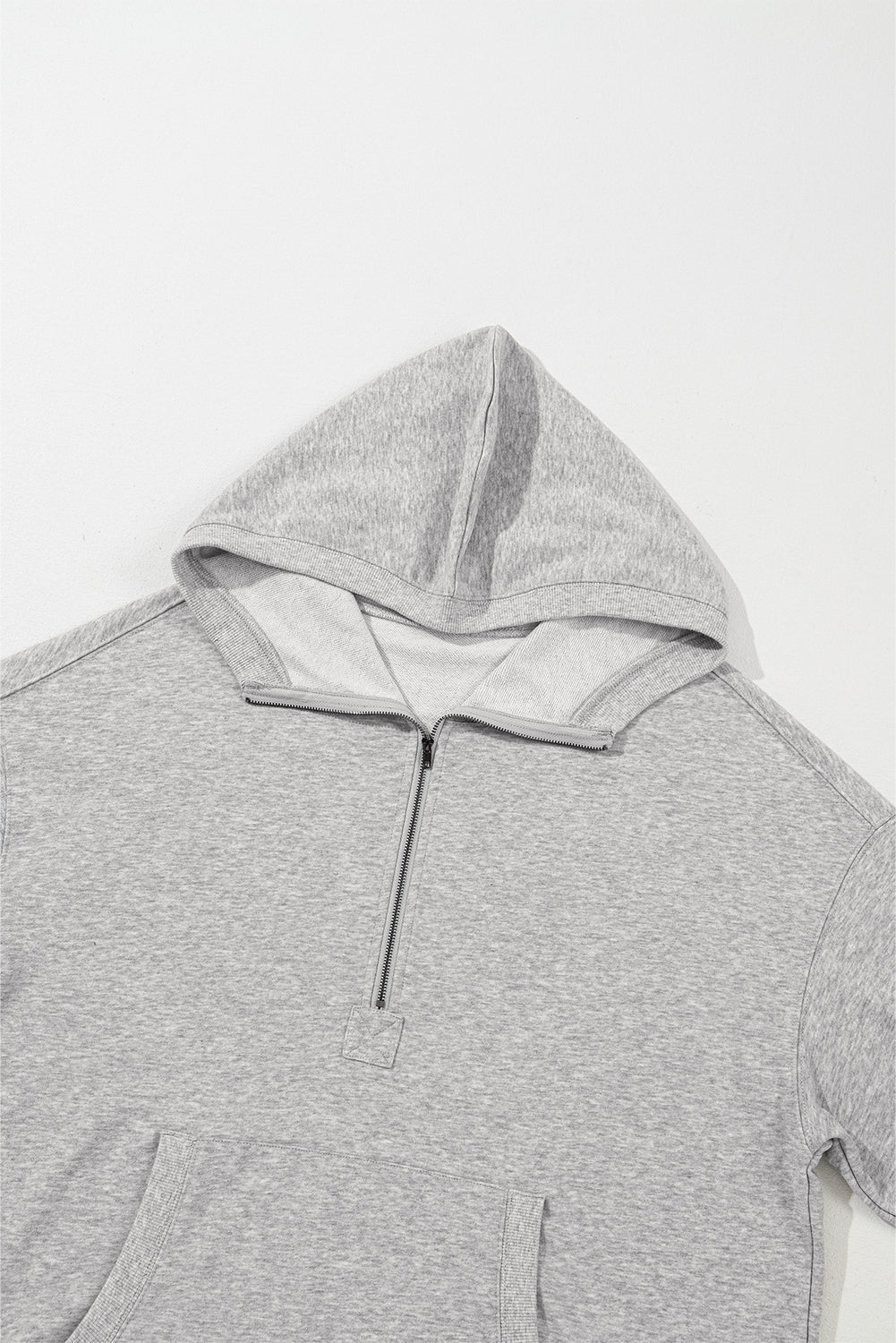 Bonbon Solid Kangaroo Pocket Half Zipper Oversized Hoodie