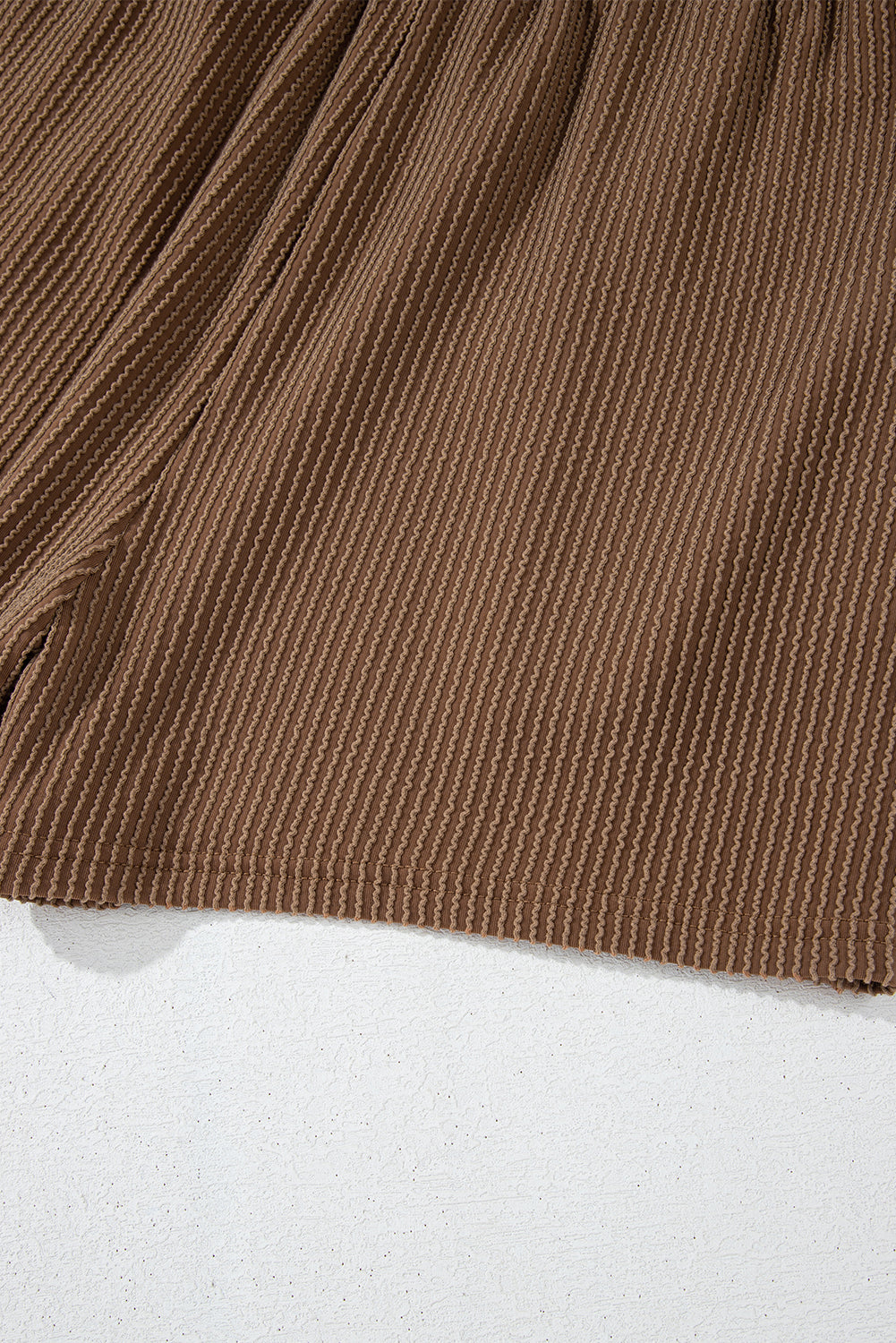 Casual Corded Knit Long Sleeve Top and High Waist Shorts Set