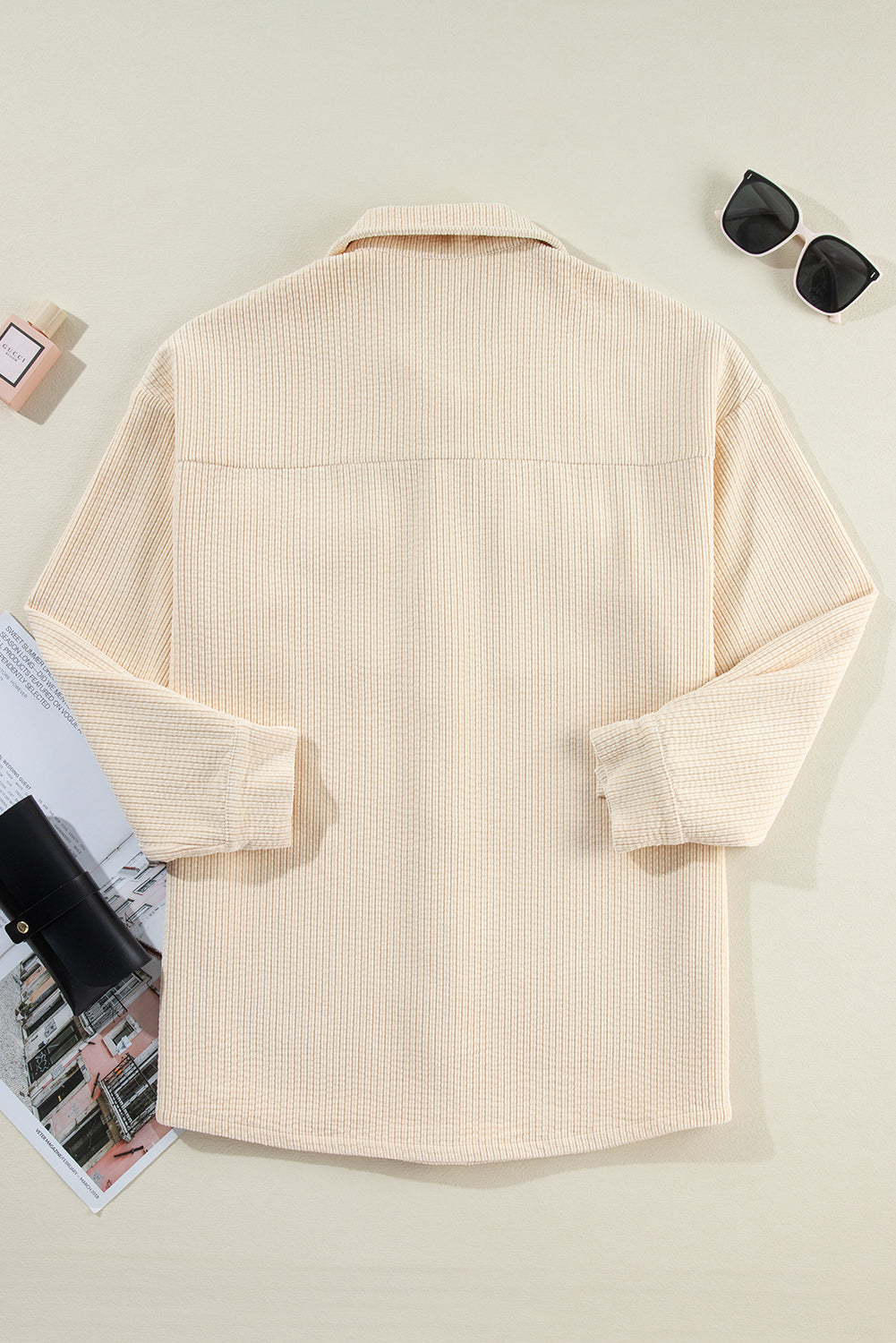Chestnut Corduroy Flap Pocket Button Up Shacket