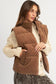 Coffee Corduroy Stand Neck Zipped Puffer Vest