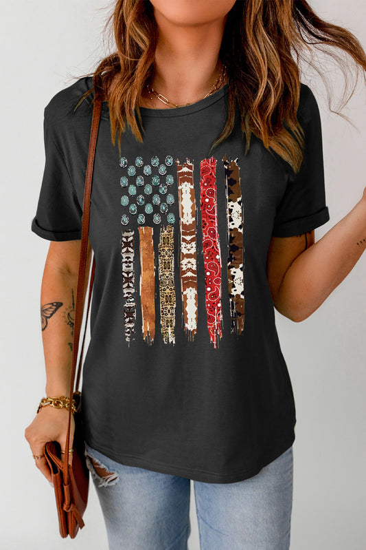 Black American Flag Print Black Graphic Tee