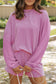 Casual Corded Knit Long Sleeve Top and High Waist Shorts Set