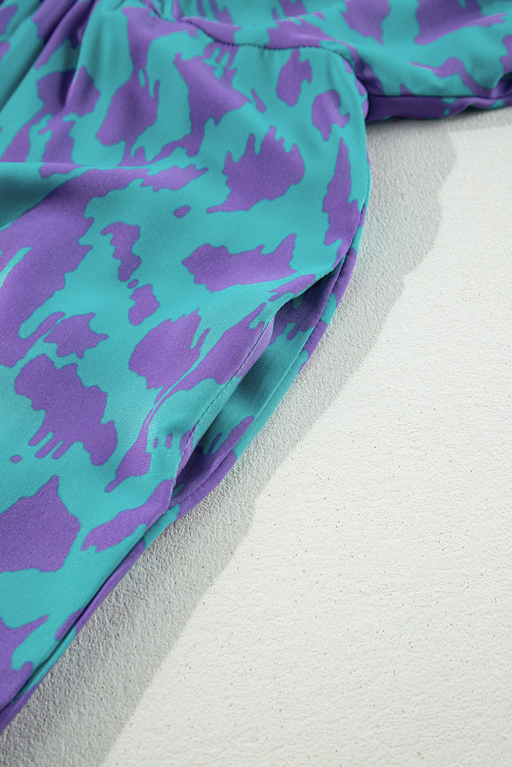 Abstract Print Puff Sleeve Tied Notched Neck Long Dress