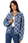 Black Checkered Patchwork Button Up Denim Jacket