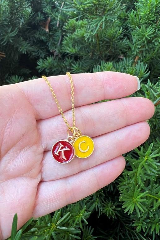 Red Yellow Gold KC Initial Necklace Chiefs