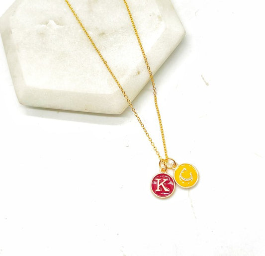 Red Yellow Gold KC Initial Necklace Chiefs