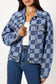 Black Checkered Patchwork Button Up Denim Jacket