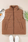 Coffee Corduroy Stand Neck Zipped Puffer Vest