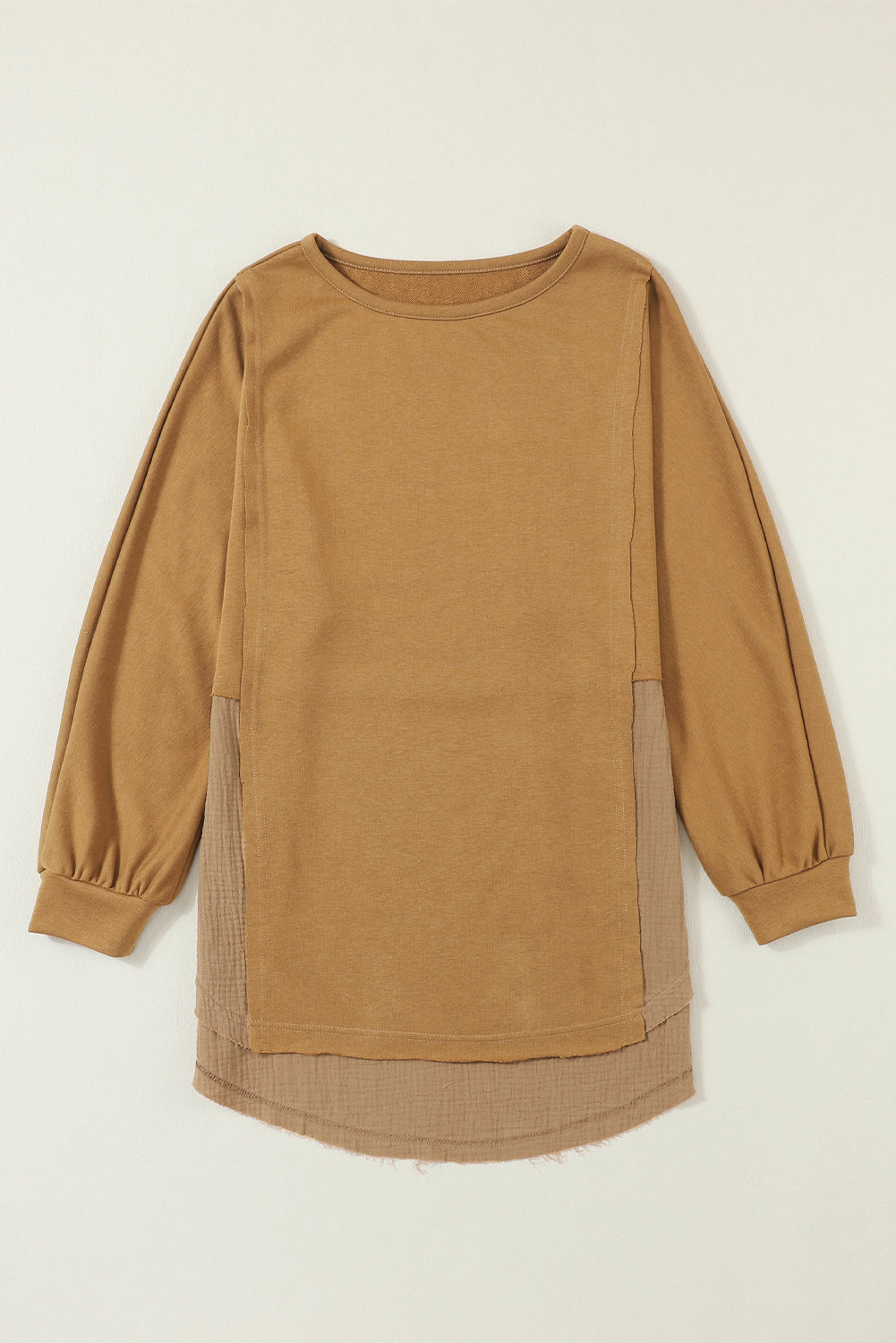 Crinkle Splicing Raw Hem High Low Oversized Blouse