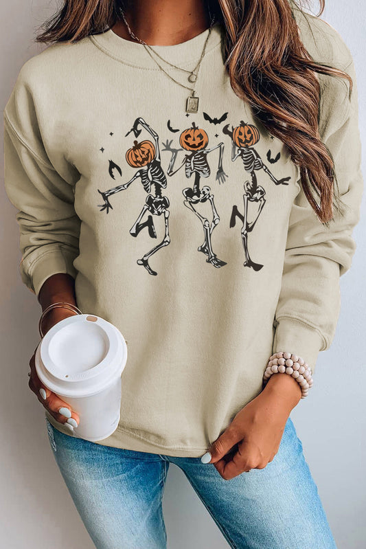 Skeleton Pumpkin Graphic Pullover Sweatshirt