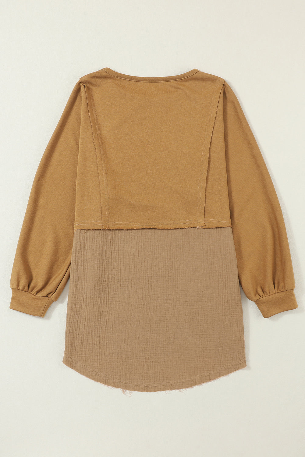 Crinkle Splicing Raw Hem High Low Oversized Blouse