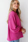 Bright Pink Corded Contrast Edge Drop Shoulder Long Sleeve Top