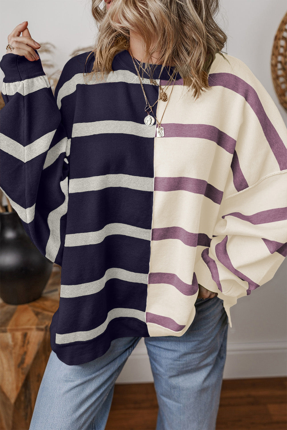Stripe Colorblock Oversized Sweater