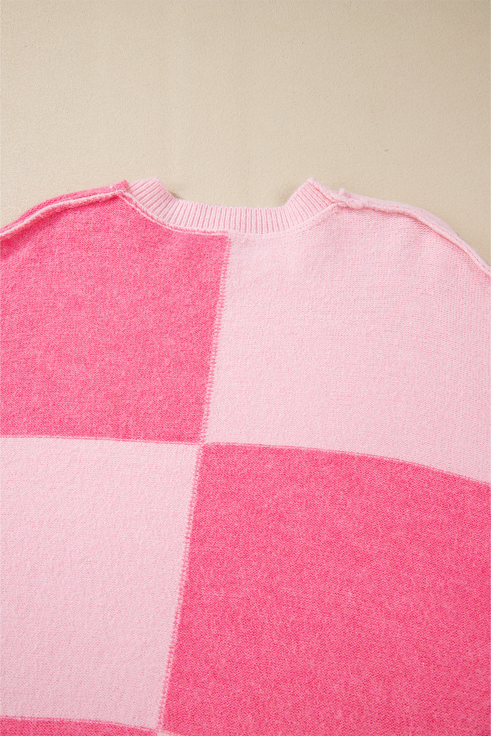 Checkered Colorblock Striped High Low Loose Sweater