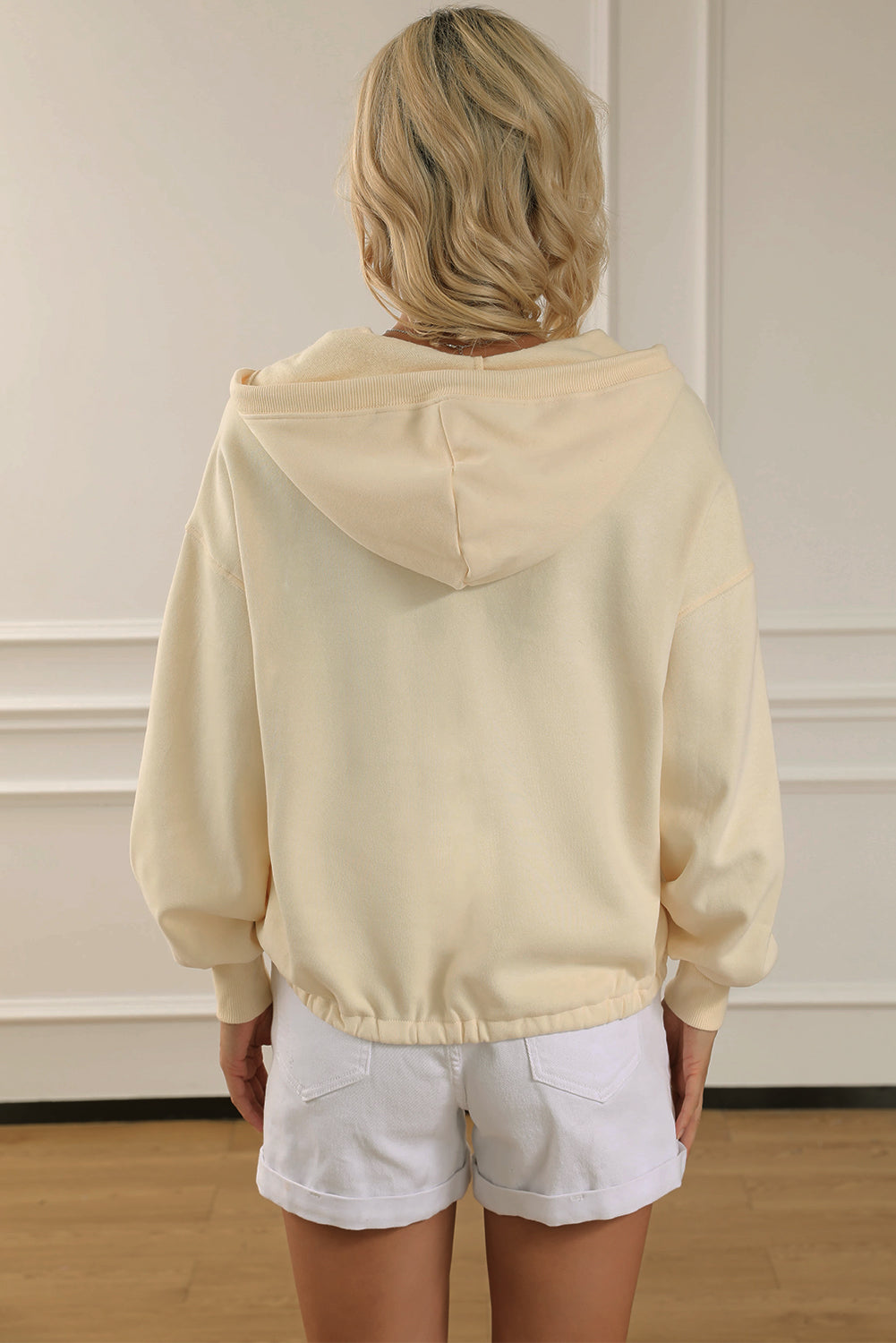 Yellow Ribbed Trim Kangaroo Pocket Zipped Hoodie