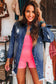 Sky Blue Light Wash Distressed Frayed Long Denim Jacket