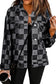 Black Checkered Patchwork Button Up Denim Jacket