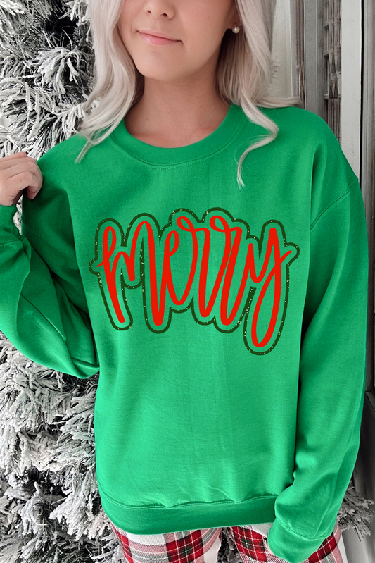 Dark Green Christmas Print Drop Shoulder Graphic Sweatshirt