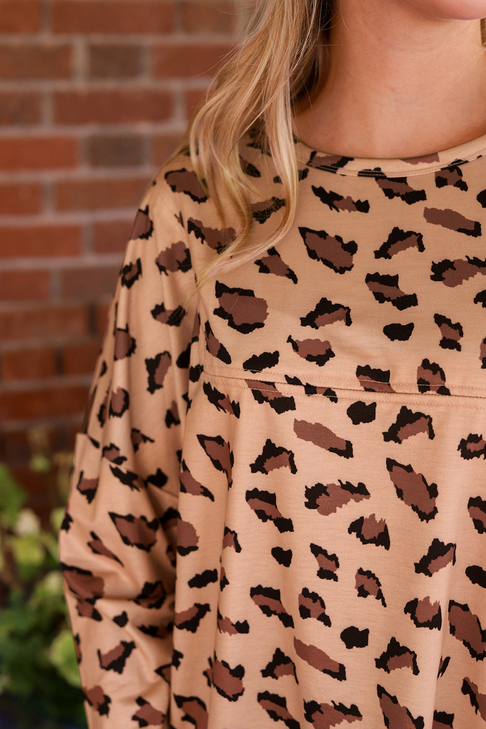 Pink Animal Print Stitching Loose Long Sleeve Top
