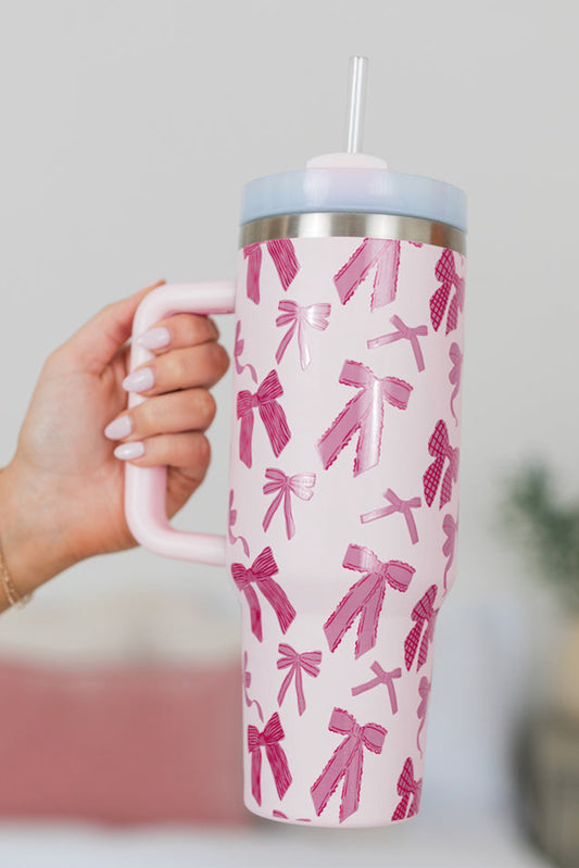 Cute Bowknot Printed Tumbler with Handle 40oz