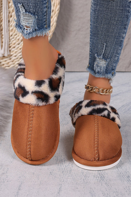 Chestnut Anti-Skid Leopard Fluffy Slippers