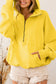 Yellow Ribbed Trim Kangaroo Pocket Zipped Hoodie