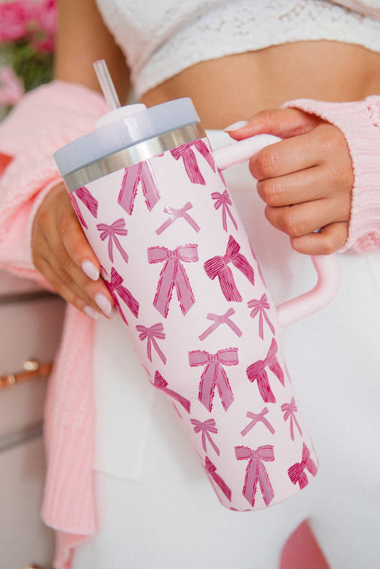 Cute Bowknot Printed Tumbler with Handle 40oz