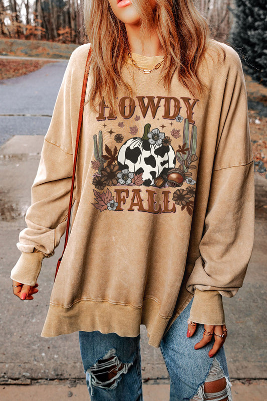 HOWDY FALL Pumpkin Print Split Hem Graphic Sweatshirt