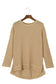 Gray Waffle Knit Drop Sleeve Side Slits Oversized Top