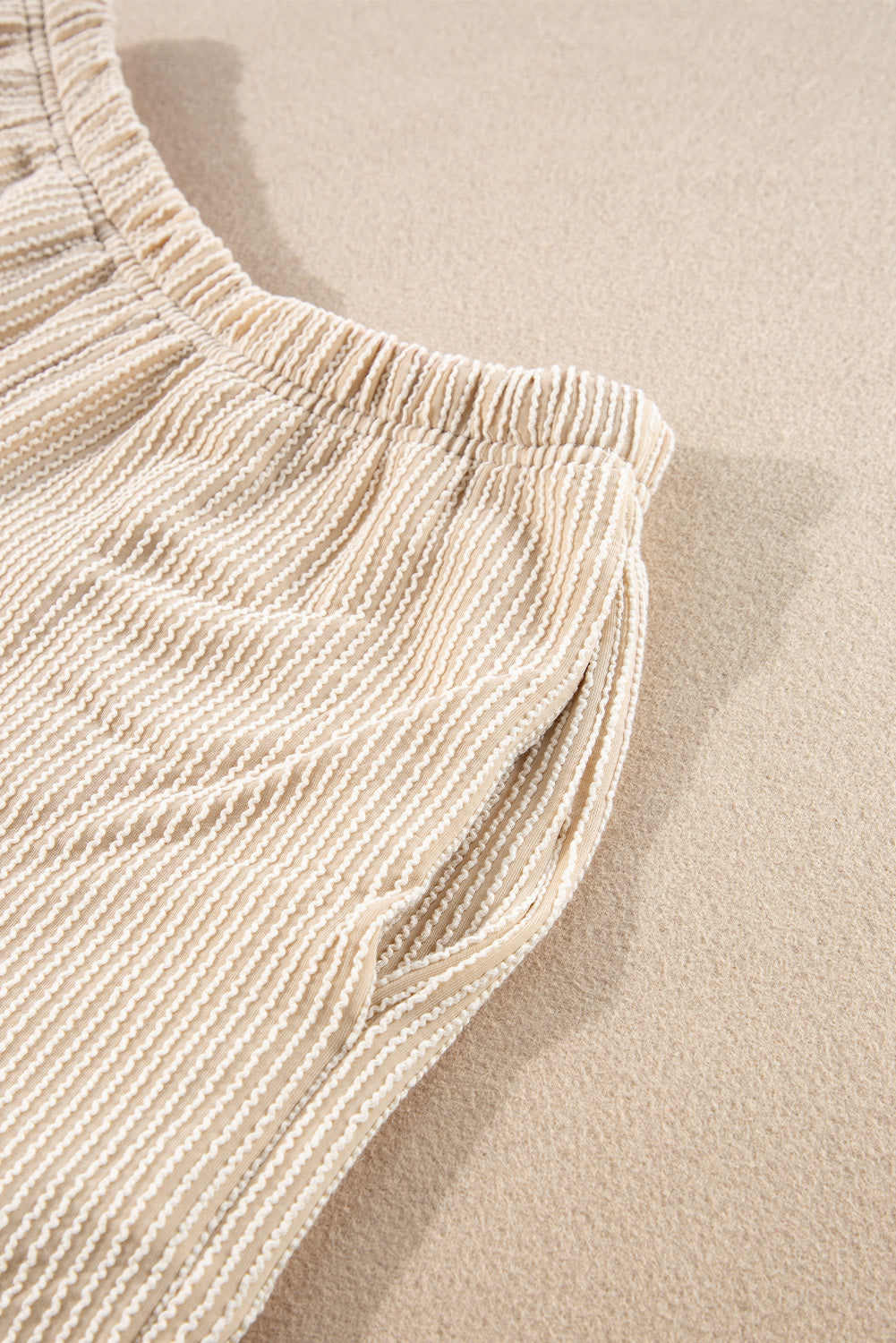 Casual Corded Knit Long Sleeve Top and High Waist Shorts Set