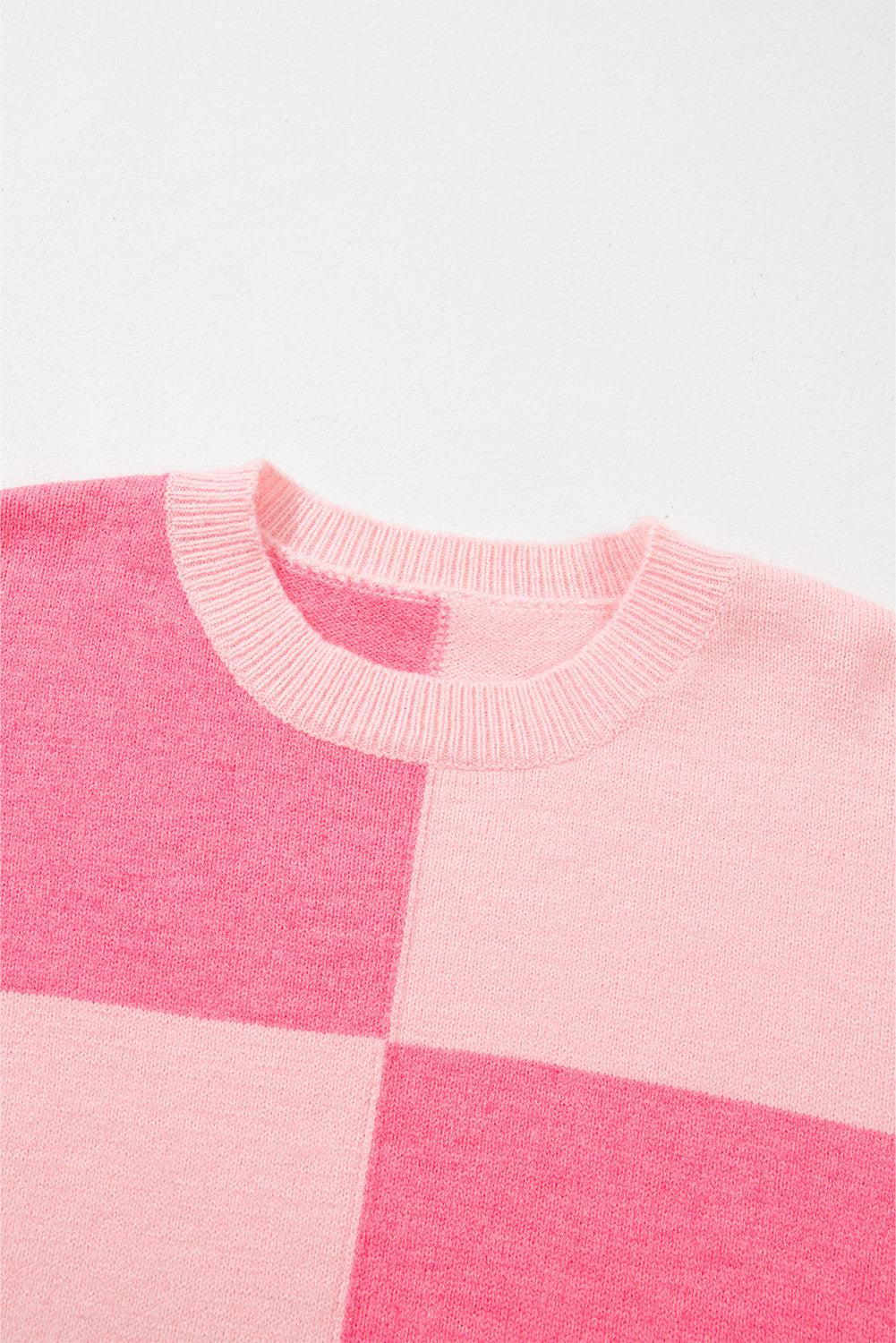 Checkered Colorblock Striped High Low Loose Sweater