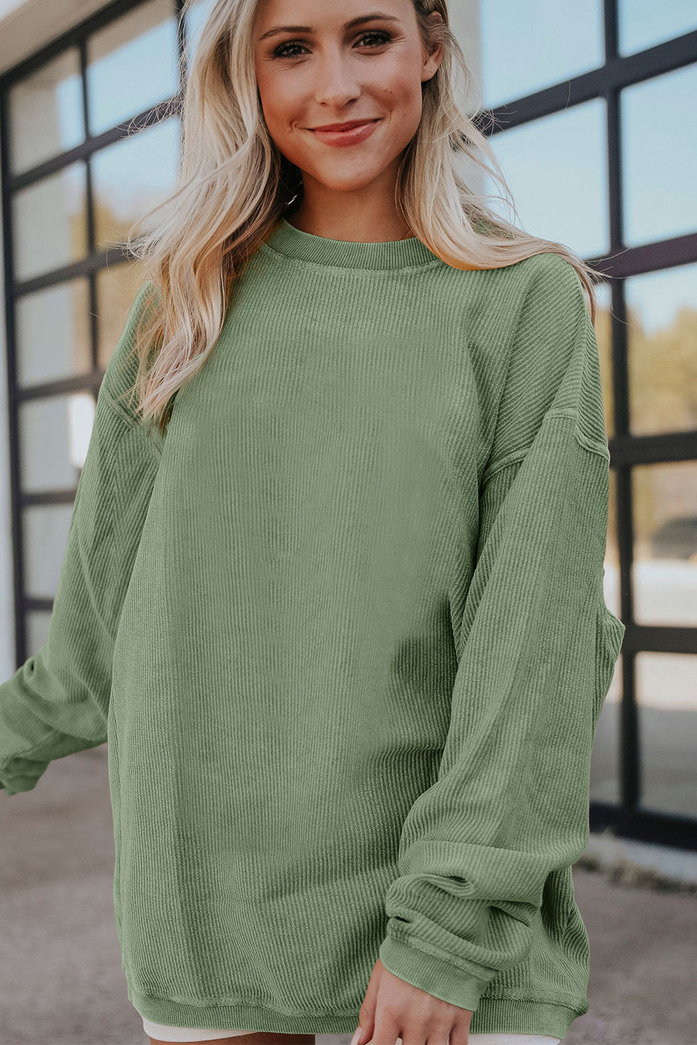 Apricot Ribbed Corduroy Oversized Sweatshirt