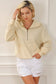 Yellow Ribbed Trim Kangaroo Pocket Zipped Hoodie