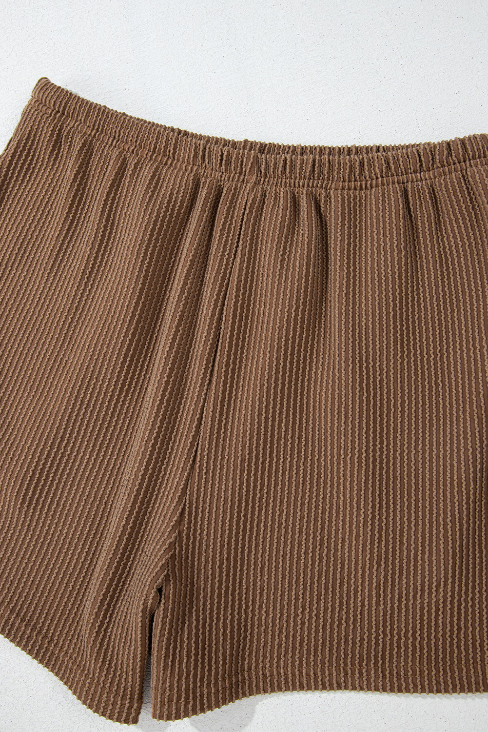 Casual Corded Knit Long Sleeve Top and High Waist Shorts Set