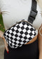 White Checkered Print Buckle Wide Belt Crossbody Bag