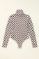 Black Checkered Printed Long Sleeve High Neck Bodysuit