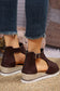 Brown PU Cutout Buckle Strap Platform Slides Shoes