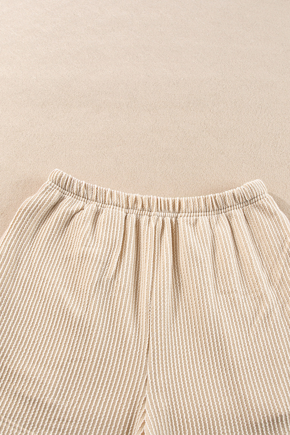 Casual Corded Knit Long Sleeve Top and High Waist Shorts Set