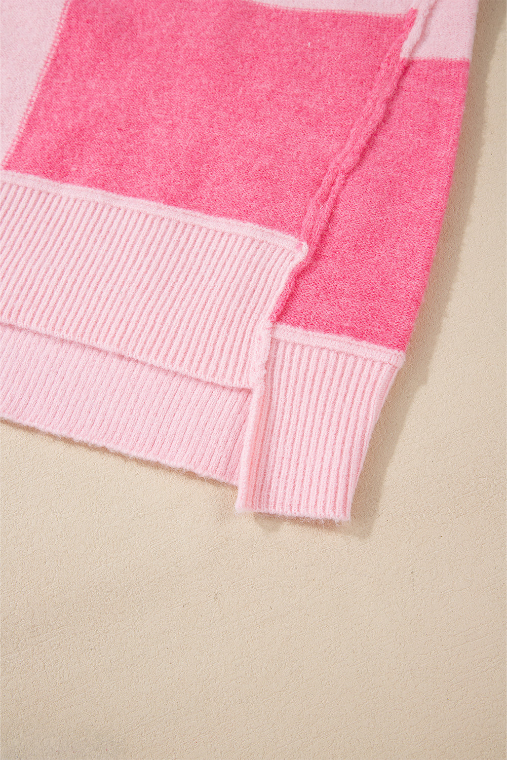 Checkered Colorblock Striped High Low Loose Sweater