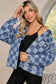 Black Checkered Patchwork Button Up Denim Jacket