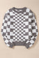 Black Checkered Print Drop Shoulder Round Neck Sweater