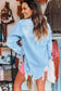 Sky Blue Light Wash Distressed Frayed Long Denim Jacket