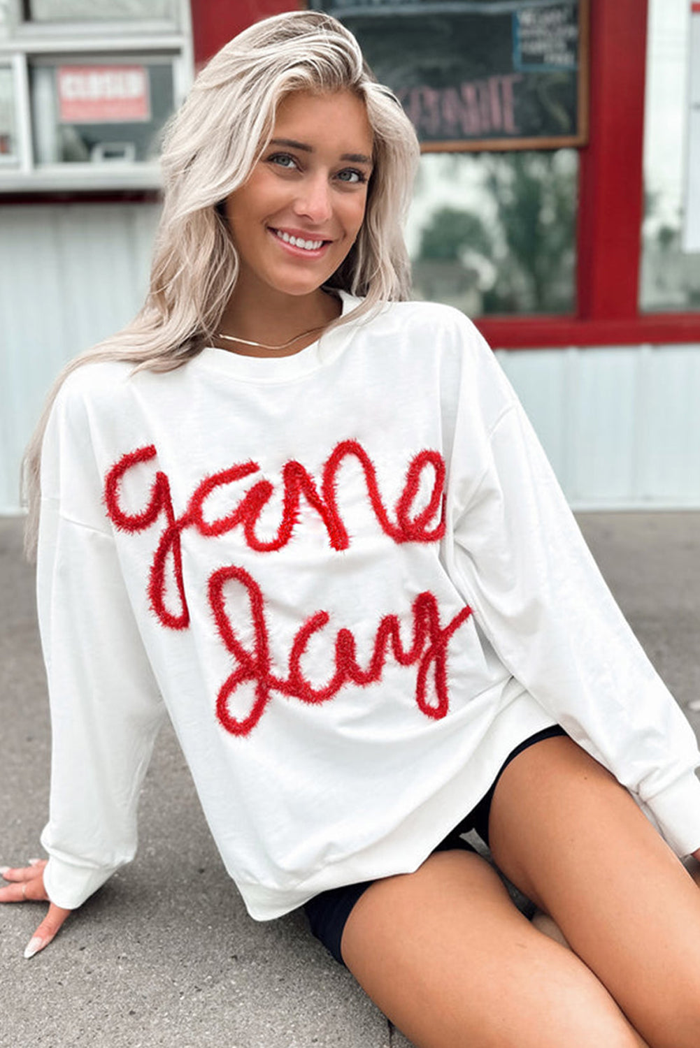 Tinsel Game Day Drop Shoulder Graphic Sweatshirt