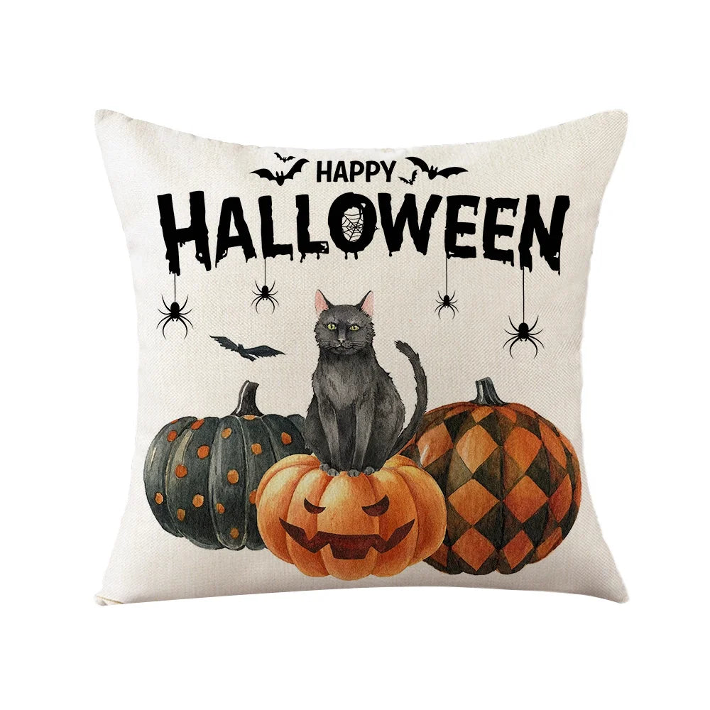 4Pcs Halloween Pumpkin Pillow Covers,18X18 Inches Trick or Treat Farmhouse Decor Boo Halloween Decorative 31 October Throw Pillow Cover