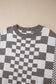 Black Checkered Print Drop Shoulder Round Neck Sweater
